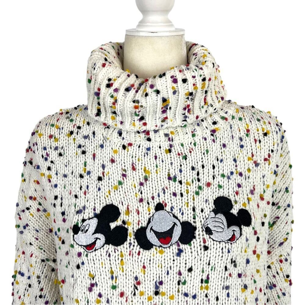 Disney Mickey Mouse Embroidered Turtleneck Confetti Knit Pullover Sweater Large - Picture 2 of 11